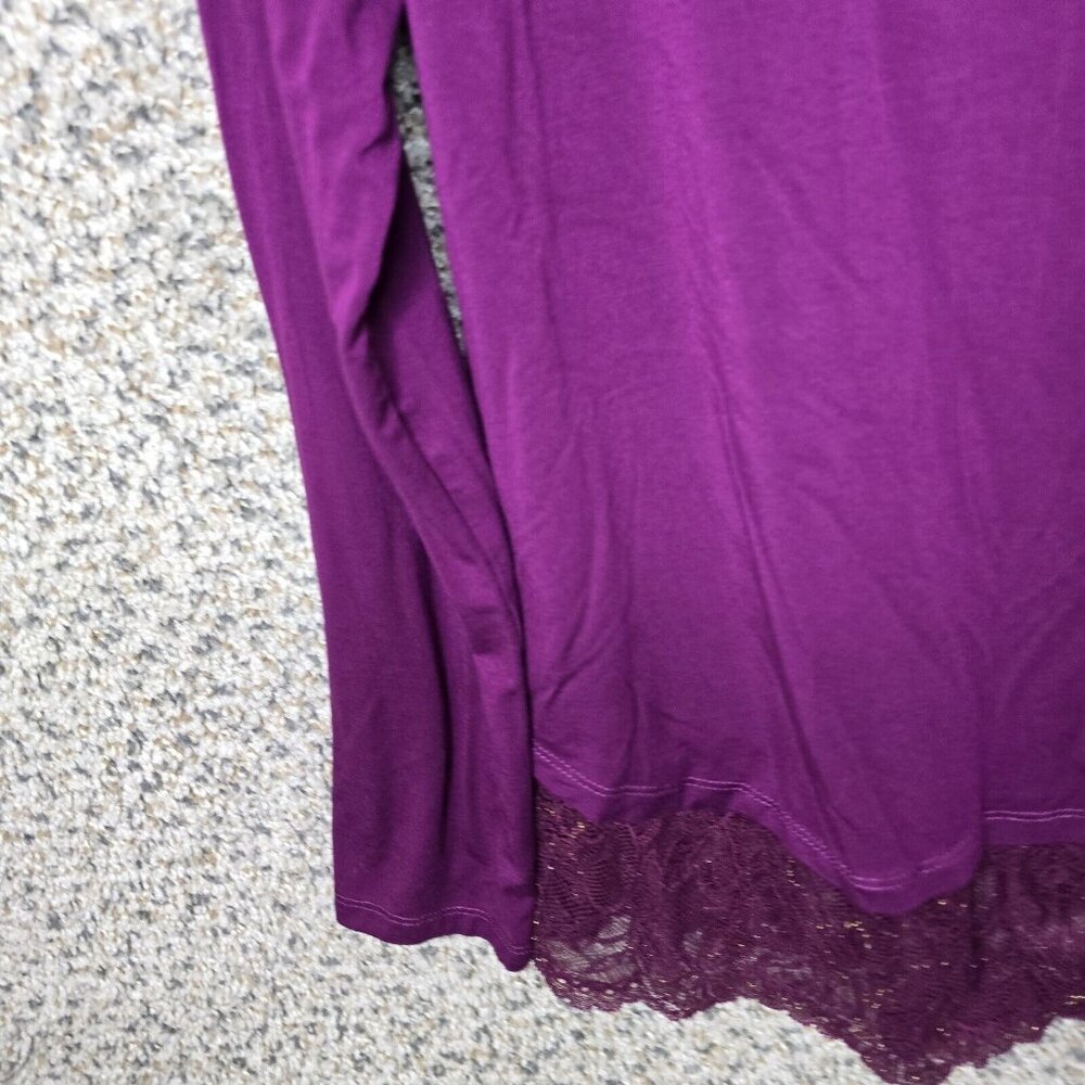 LOGO Lori Goldstein Cardigan Womens XS Purple Button Up Lace Trim Stretch Ladies - Picture 3 of 7